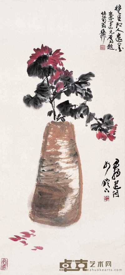 来楚生 花瓶红花 立轴 95×43cm